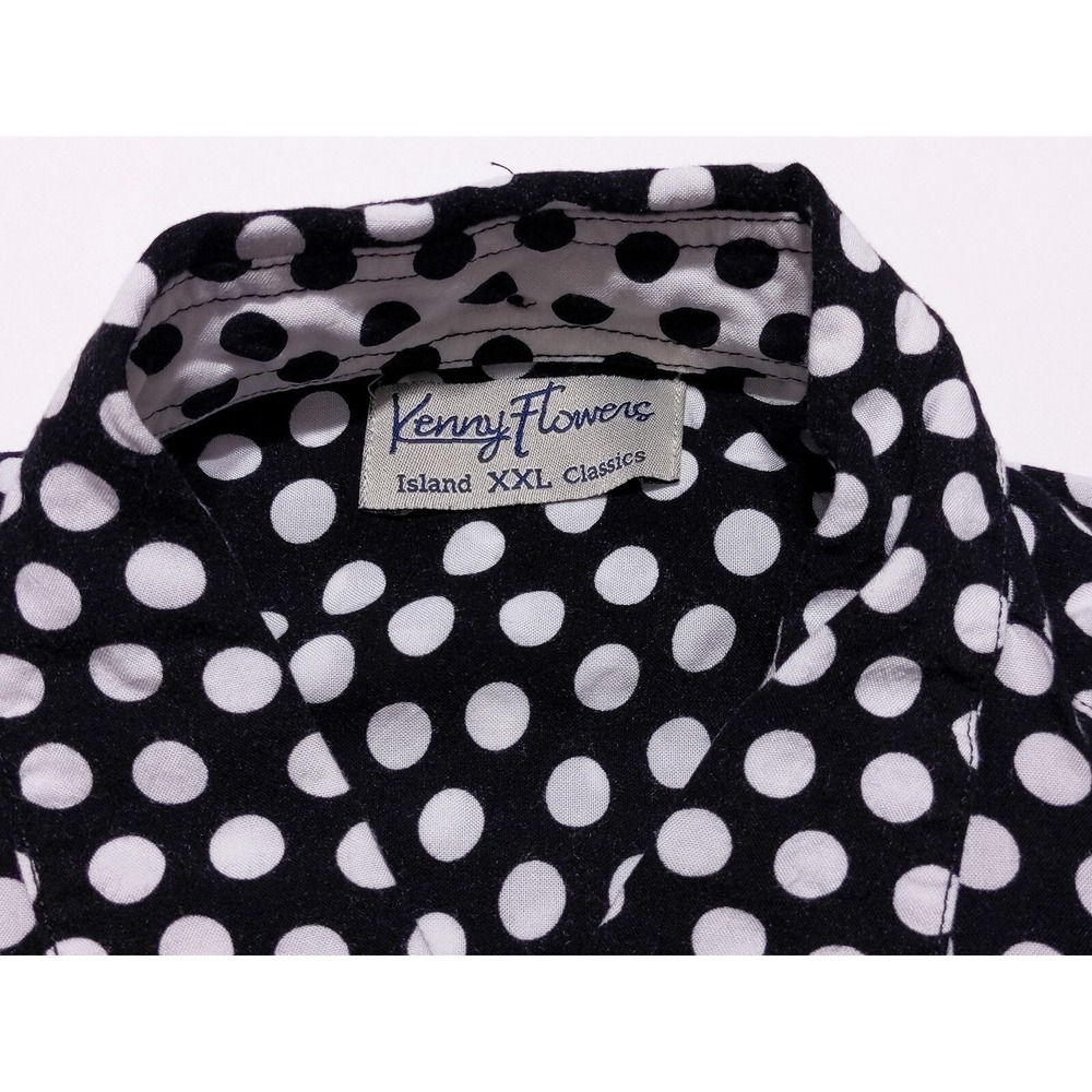 KENNY FLOWERS Short Sleeve Camp Shirt Rayon Black Polka Dots XXL 2XL - Picture 2 of 10